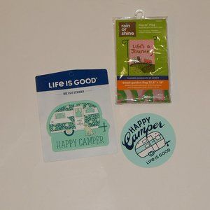 Life's a Journey Garden Flag PLUS 2 Life is Good Happy Camper Airstream Stickers